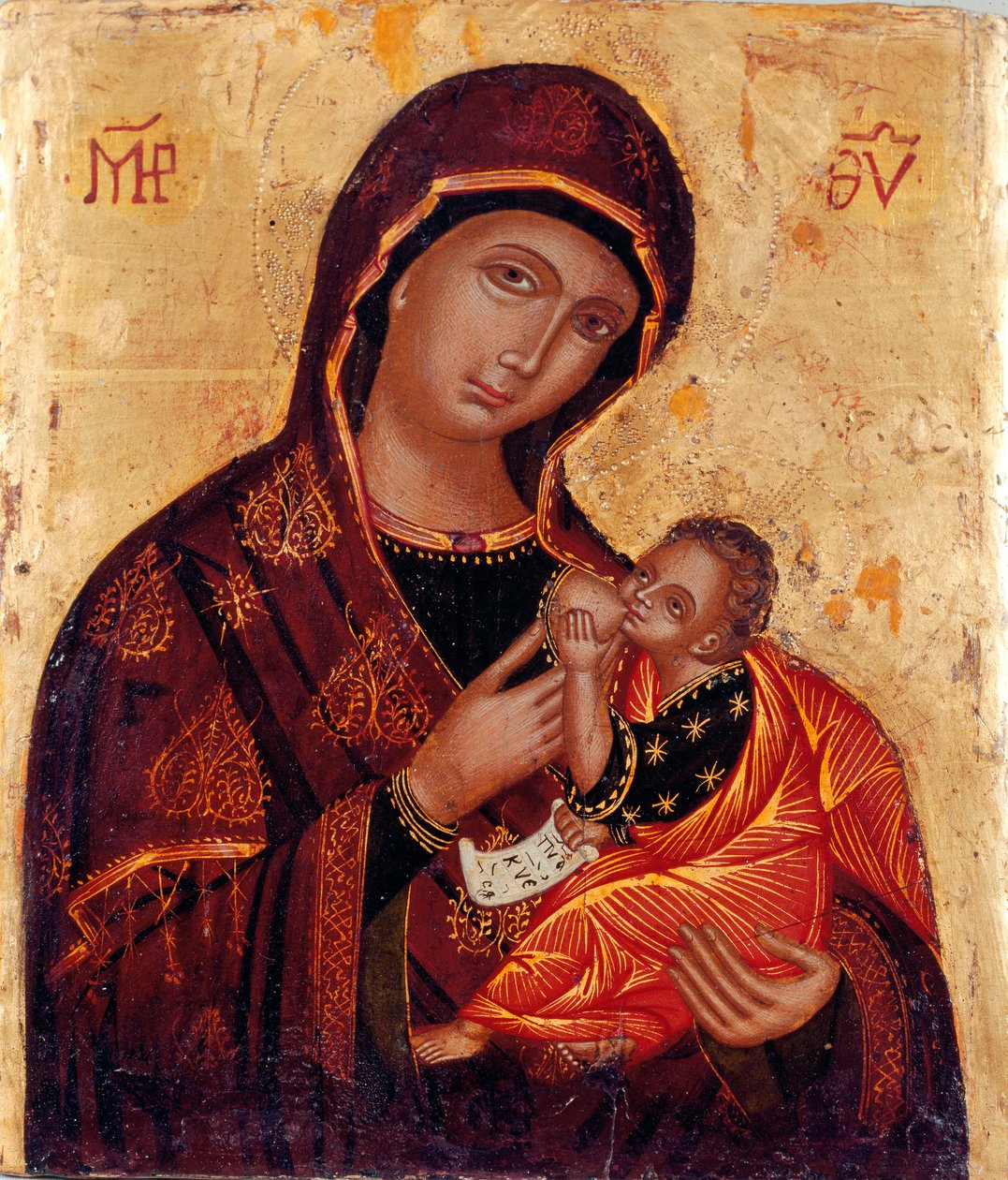 Ikon: "Jomfruen og barnet" Anonymt træmaleri. Kirken Santa Maria delle Grazie al Trionfale, Rom af Artist Unknown