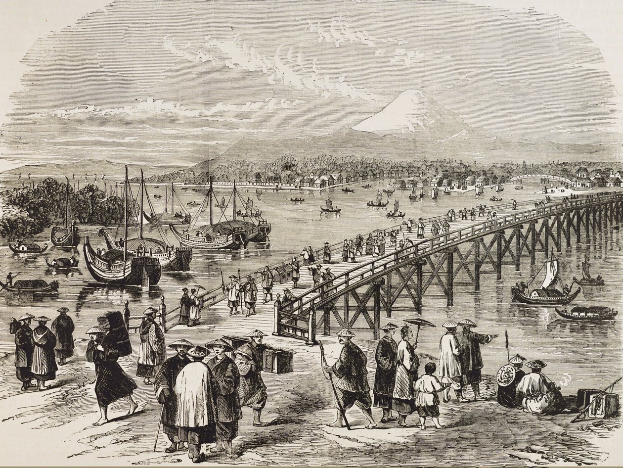 JAPAN (C19th). Byen Edo, krydset af Toniak-floden. Gravering. Privat samling af Artist Unknown