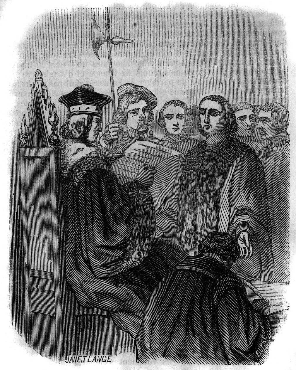 Dom over Jacques Coeur, en fransk forretningsmand, der blev arresteret for embedsmisbrug i 1451, dømt til fængsel, og hans ejendom blev konfiskeret. af Artist Unknown
