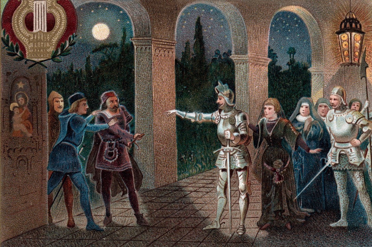 Leonora bortført fra klosteret af Manrico, 2. akt scene 5 fra operaen "Il Trovatore" af Giuseppe Verdi af Artist Unknown