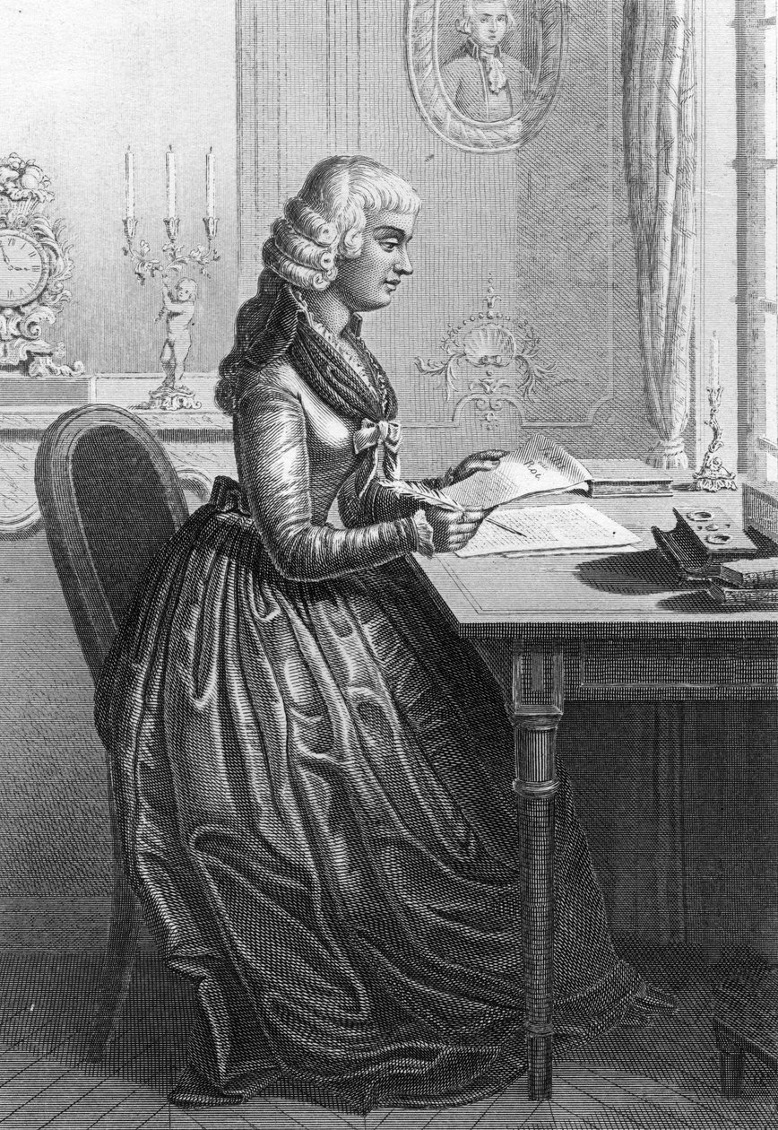 Madame Roland skriver et brev til Louis XVI (kobberstik) af Artist Unknown