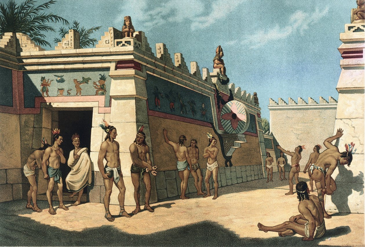 Mayaernes civilisation, Mesoamerikansk boldspil, Litografi af Artist Unknown