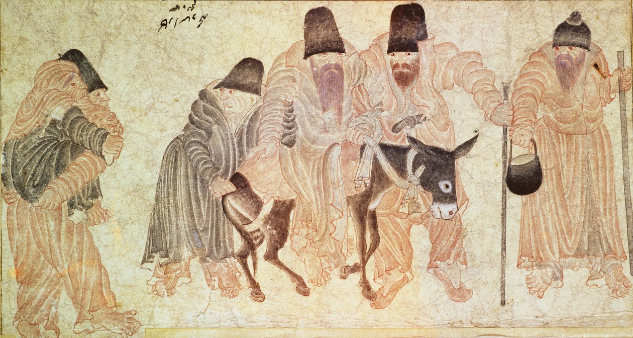 Mongolske nomader med et æsel (pergament) af Artist Unknown