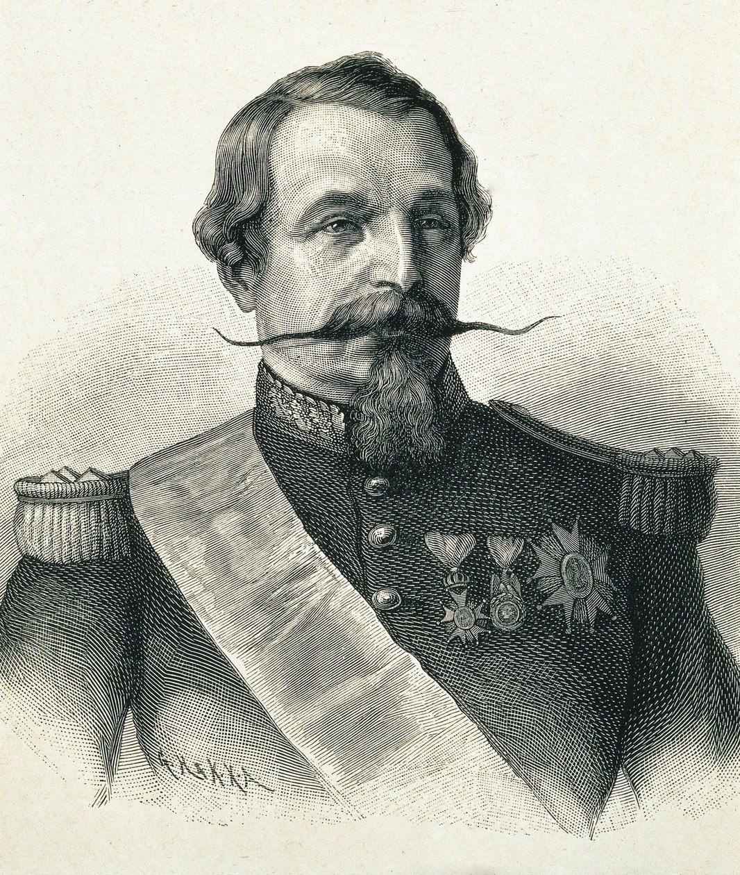NAPOLEON III, Charles-Louis Napoleon Bonaparte (1808-1873). Præsident for den 2. republik (1848-1852) og kejser af Frankrig (1852-1870). Portræt af Napoleon III. Gravering. af Artist Unknown