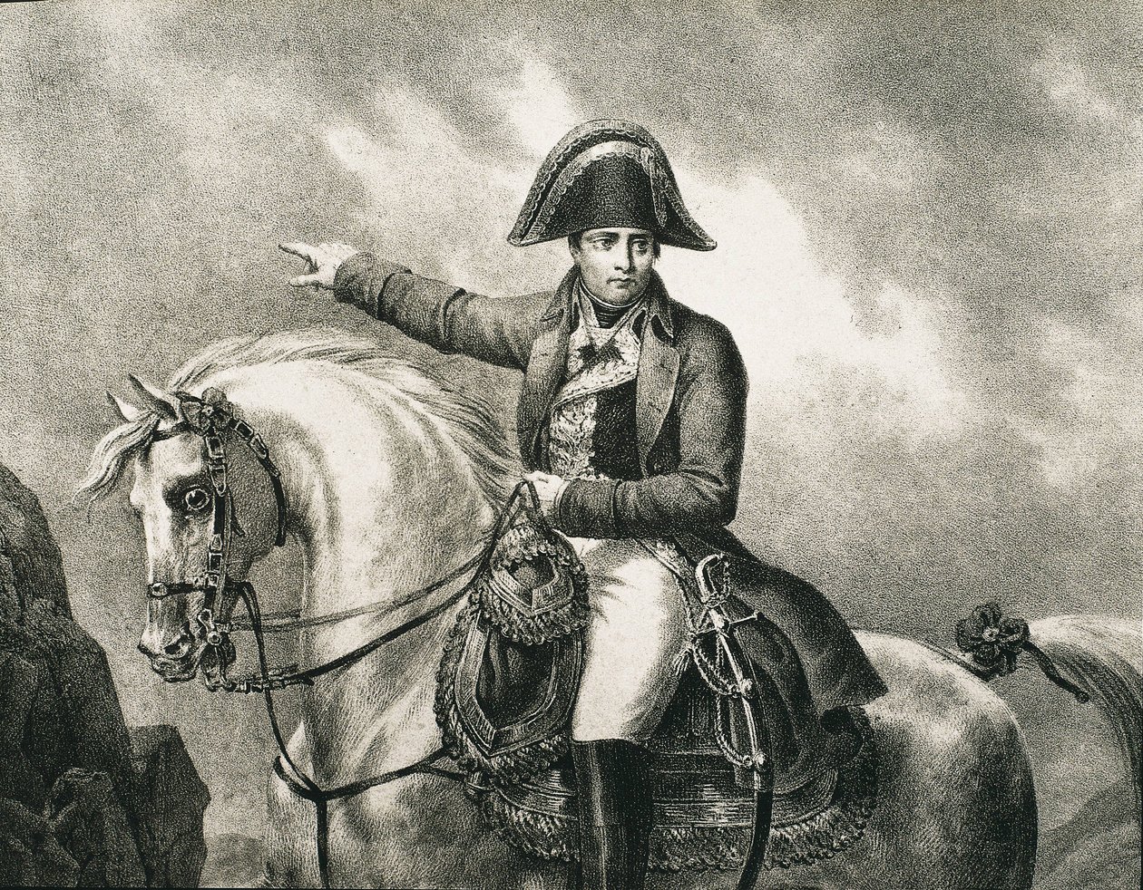 NAPOLEON I Bonaparte (1769-1821). Fransk militærmand og politiker, kejser af Frankrig (1804-1815). Detalje af et rytterportræt af Napoleon, inspireret af det originale portræt af Joseph Chabord. Gravering af Artist Unknown