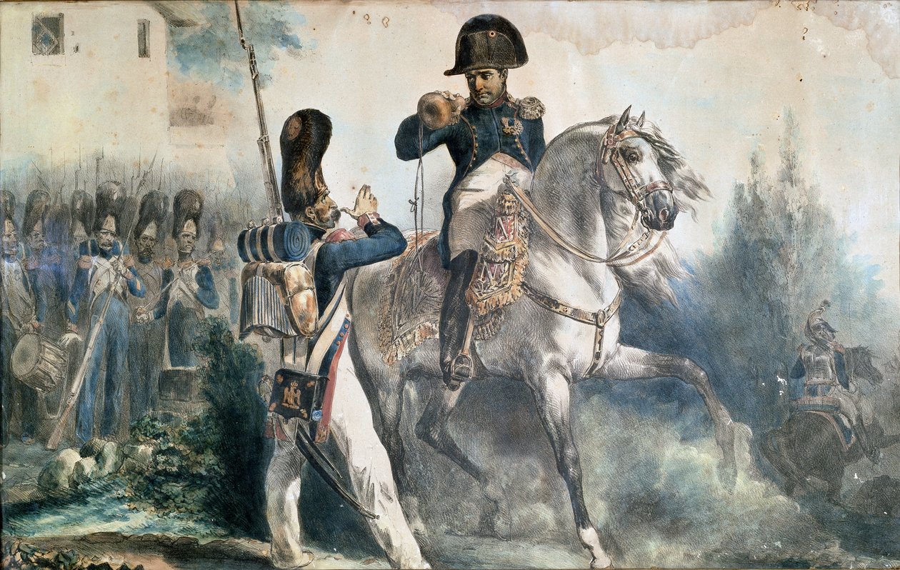 Napoleon I Bonaparte: "After You, Sire" (farvetryk) af Artist Unknown