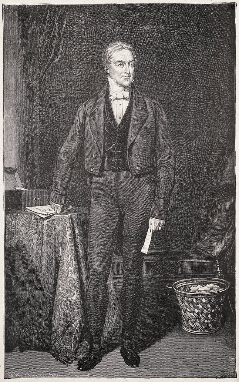 PEEL, Robert (1788-1850). Premierminister i Storbritannien (1834-1835 og 1841-1846). Gravering for Rafael Ward. Gravering. af Artist Unknown
