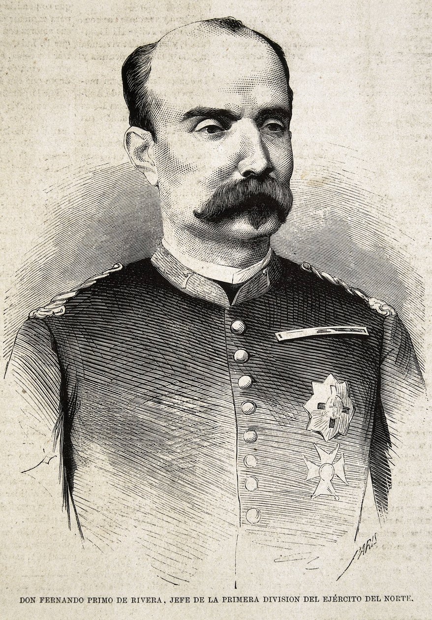 PRIMO DE RIVERA, Fernando (1831-1921). Spansk militærmand og politiker. Fernando Primo de Rivera, som kæmpede i den tredje billistkrig. Gravering. af Artist Unknown