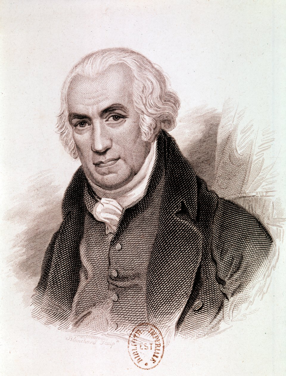 Portræt af James Watt, skotsk opfinder, maskiningeniør og kemiker (radering) af Artist Unknown