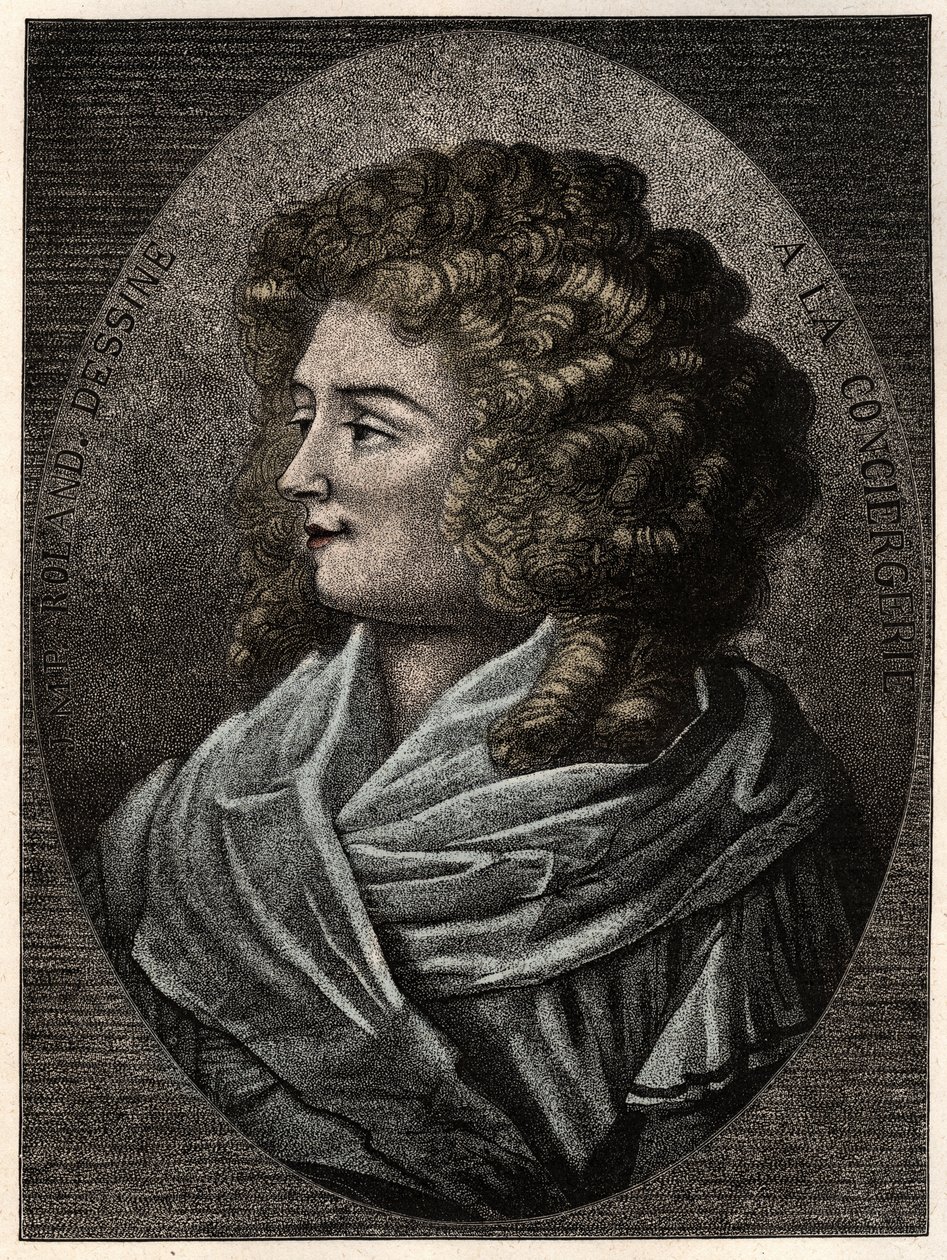 Portræt af Manon (Jeanne Marie) Roland Philipon dite Madame Roland (1754-1793) a la Concierge, medlem af den girondistiske fraktion under den franske revolution. af Artist Unknown