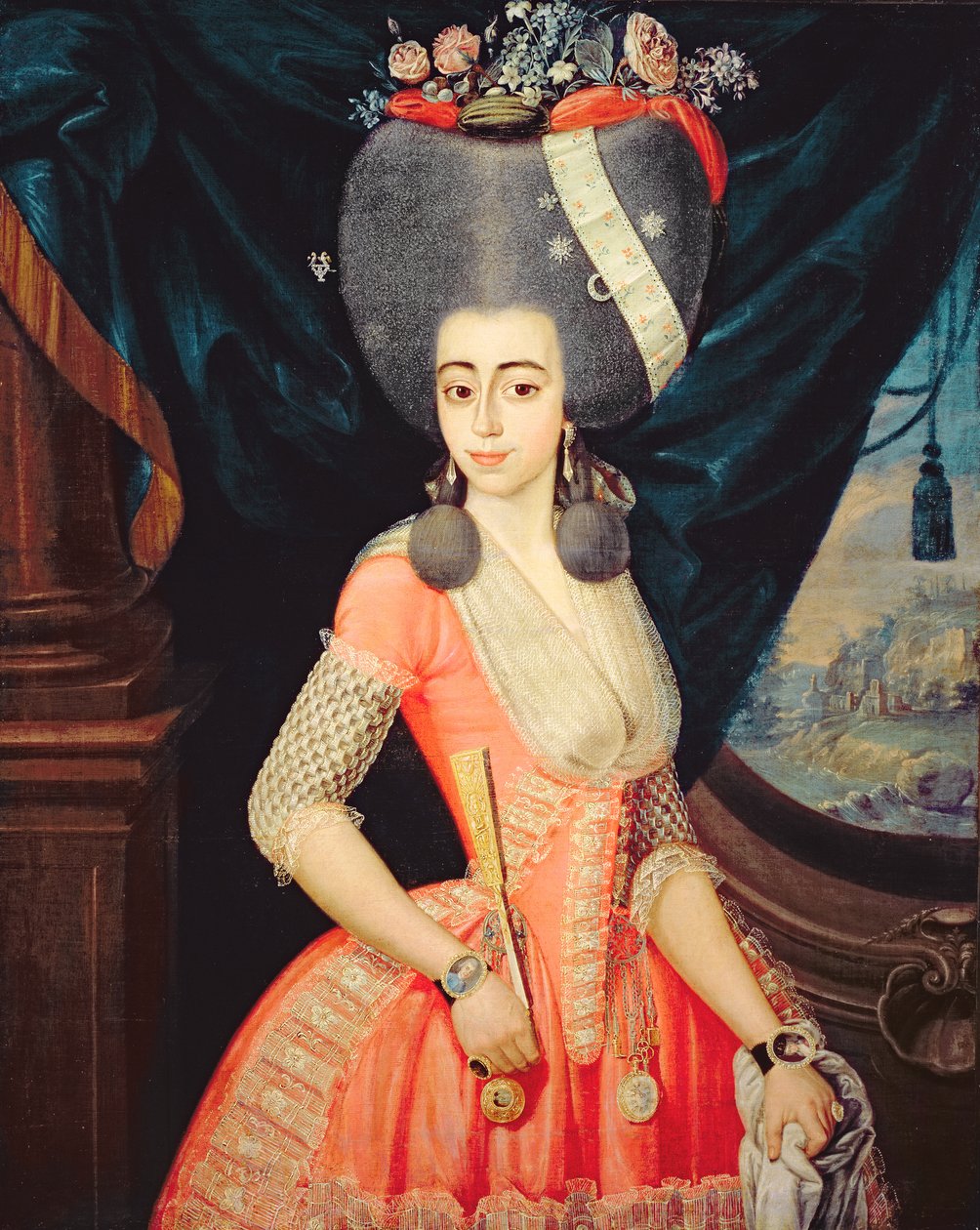 Portræt af en elegant dame, ca. 1790 (olie på lærred) af Artist Unknown