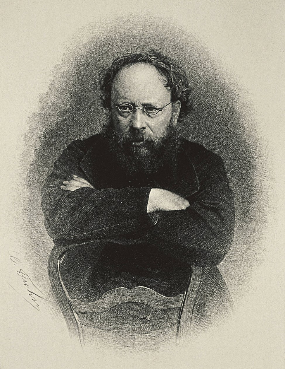 Proudhon, Pierre-Joseph (1809-1865). Fransk socialistisk teoretiker og økonom. Litografi af Artist Unknown