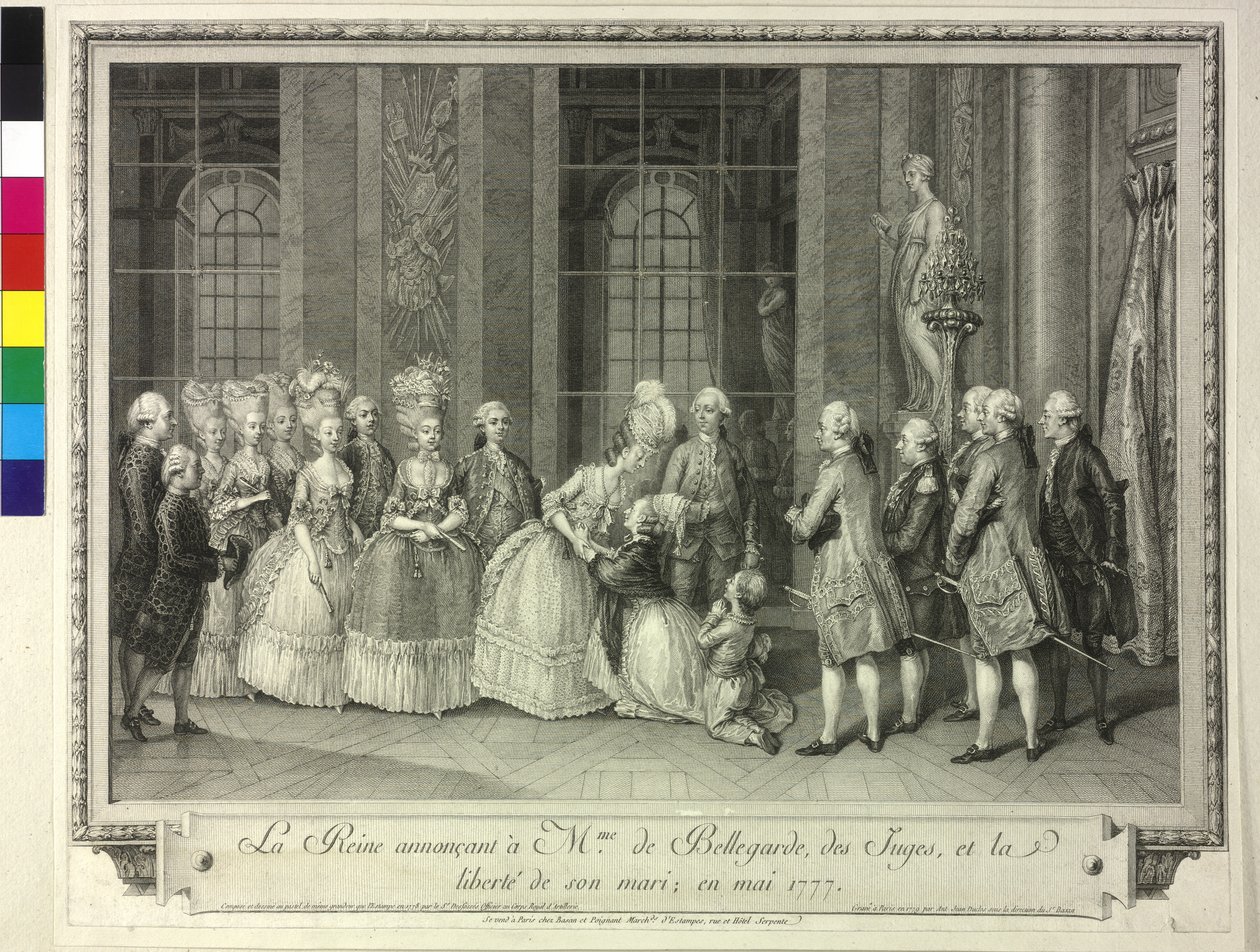Dronning Marie Antoinette meddeler Madame de Bellegarde 1777 løsladelsen af sin ægtefælle af Artist Unknown
