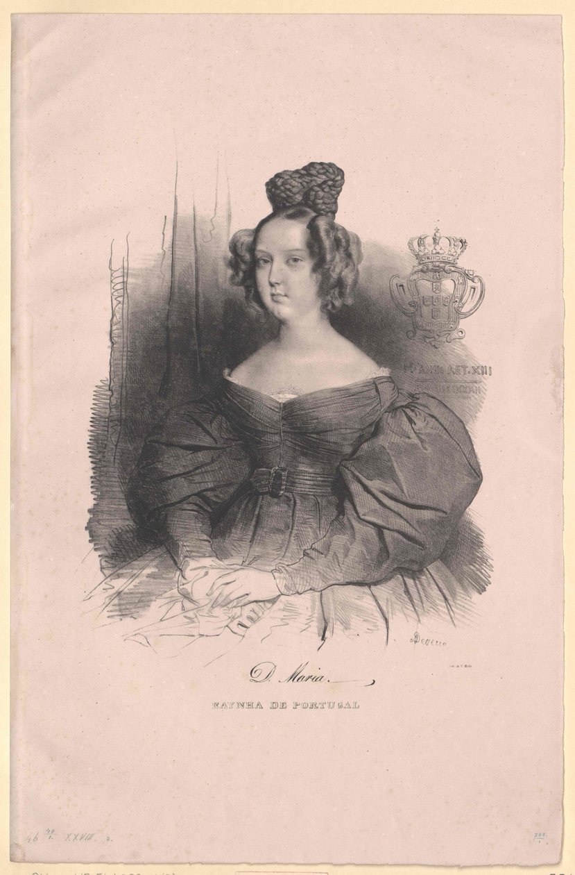 Dronning af Portugal Mary II da honour af Artist Unknown