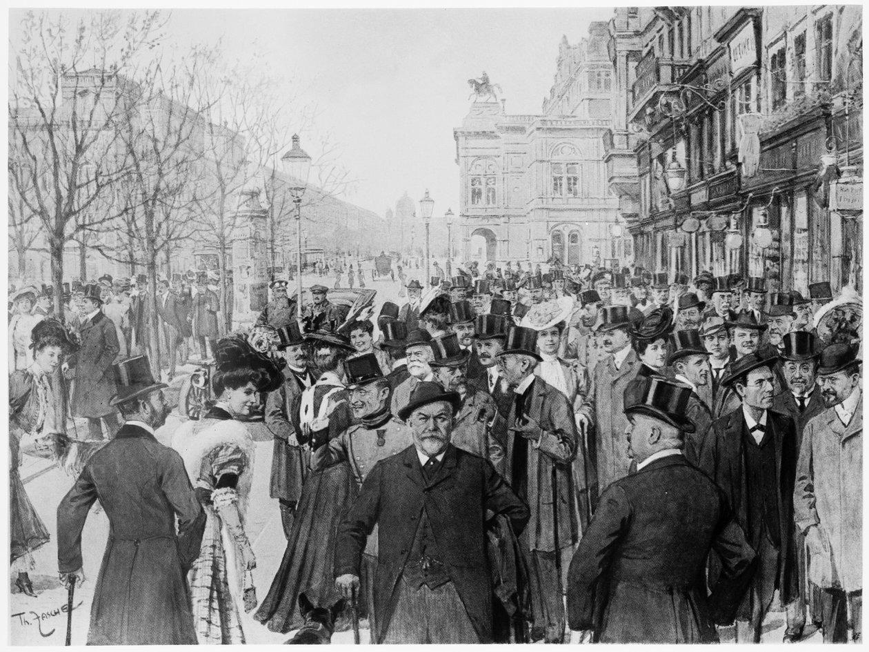 Ringvejsparade i Wien. tryk baseret på et oliemaleri fra ca. 1900 af Theo Zasche. af Artist Unknown