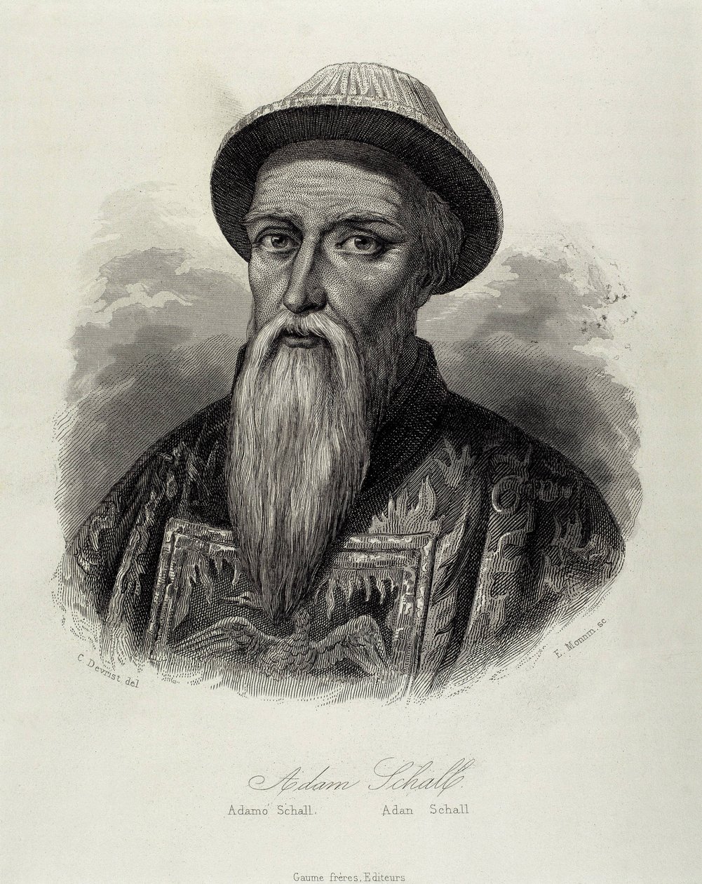 SCHALL VON BELL, Adam (1591-1661). Tysk jesuit og astronom. Han tilbragte det meste af sit liv som missionær i Kina og blev rådgiver for Shunzhi-kejseren i Qing-dynastiet. Gravering. af Artist Unknown