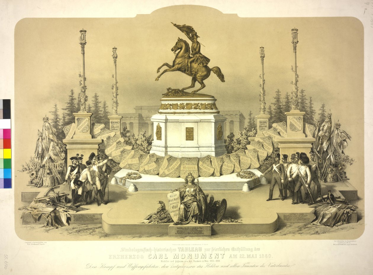 Symbolgrafisk historisk tableau til den højtidelige afsløring af ærkehertug Carl-monumentet den 22. maj 1860 af Artist Unknown