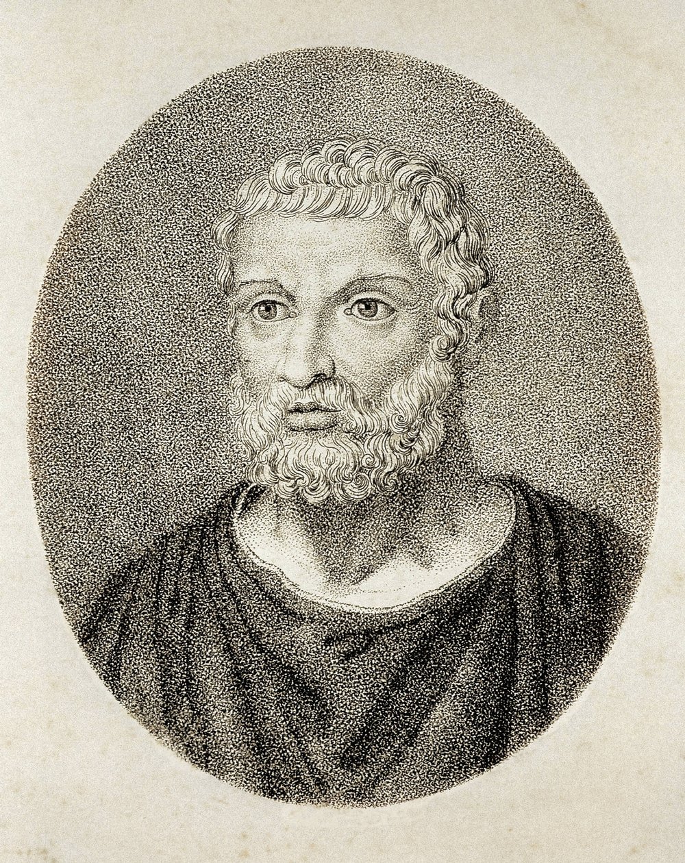 THALES af Milet (6. århundrede a. C-s. VI f.Kr.). Portræt af Thales af Milet. Gravering. af Artist Unknown