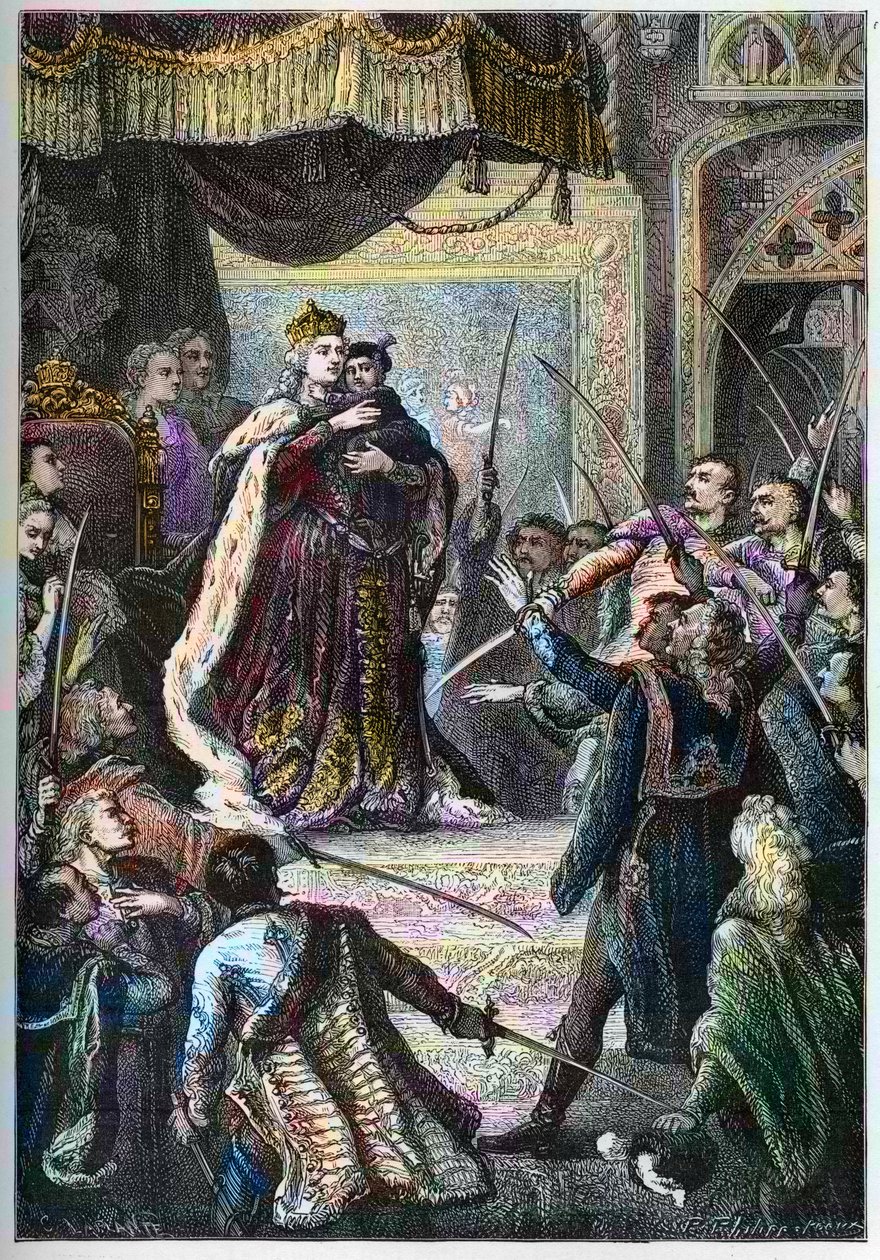 Kejserinde Marie-Therese af Østrig modtager under sit besøg i parlamentet i Bratislava de ungarske adelsmænds troskabsed. af Artist Unknown