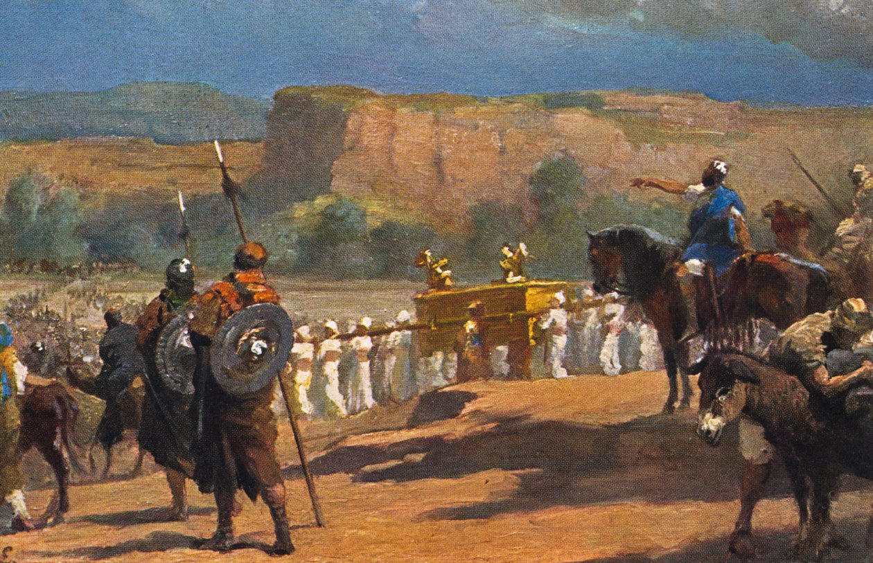Belejringen af Jeriko, kapitel 3, vers 17 fra Bibelen (print) af Artist Unknown
