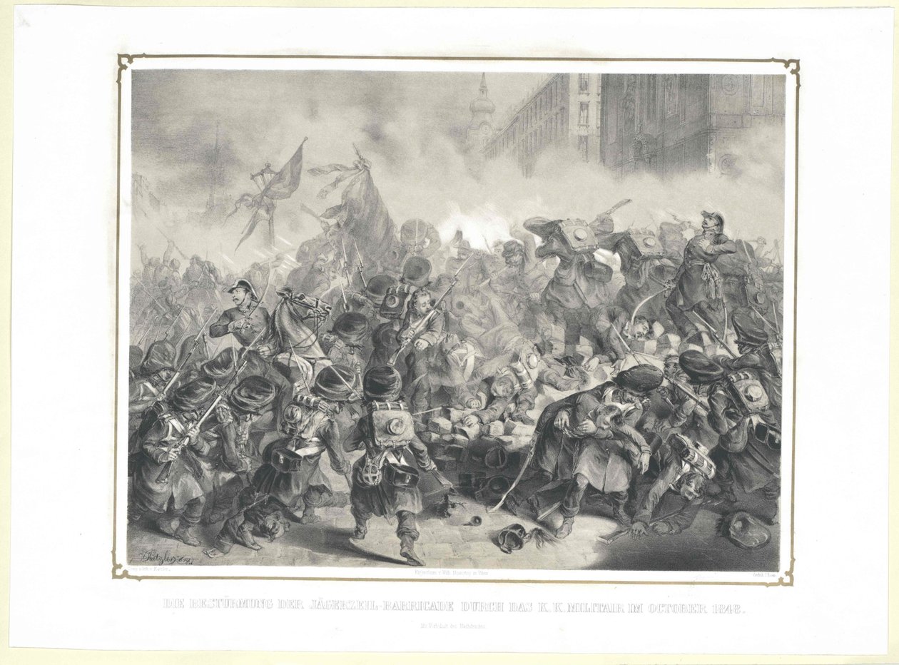 Angrebet på Jaegerzeil-barrikaden af det k. k. militær i oktober 1848 af Artist Unknown
