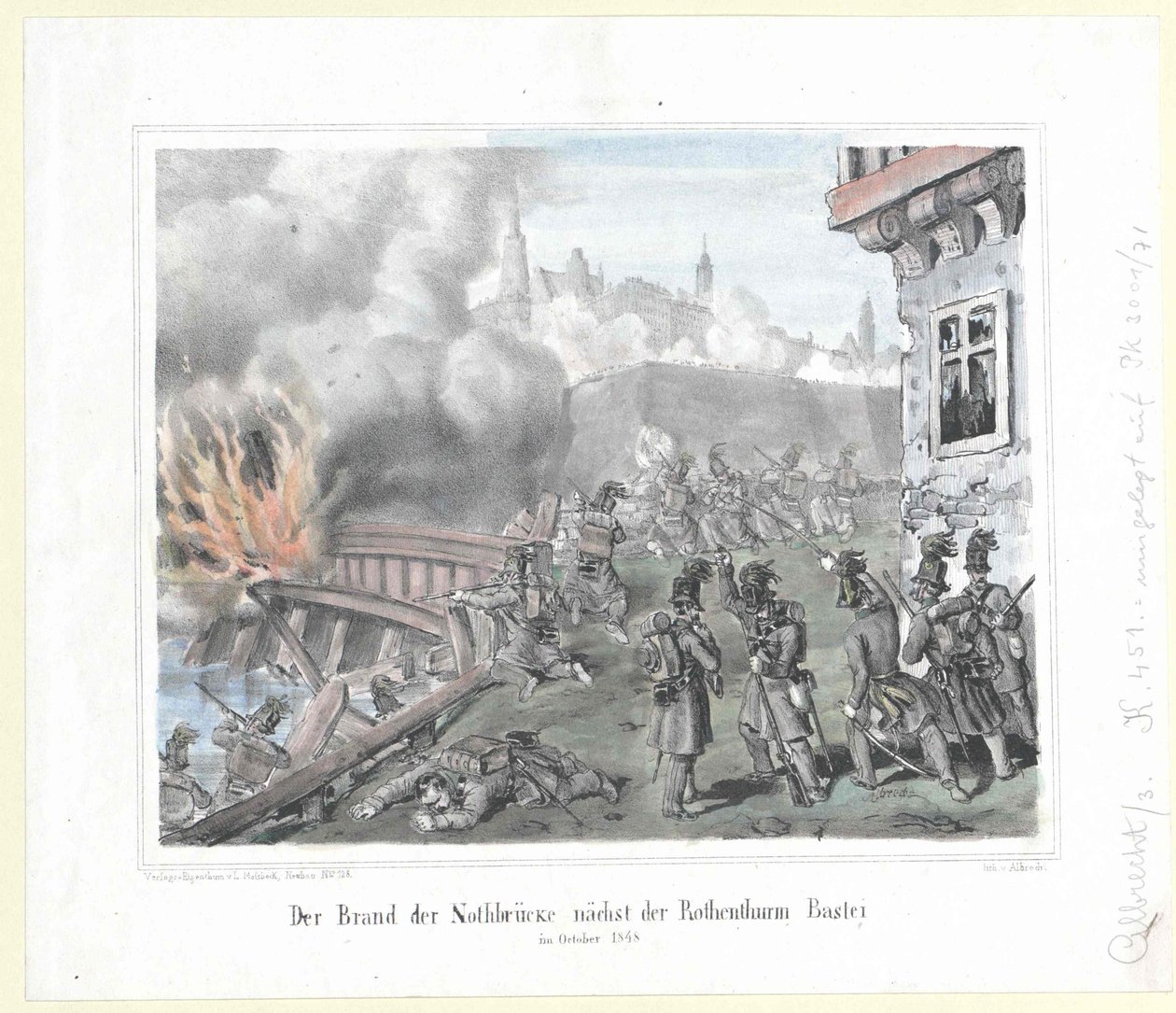 Branden i Nothbrücke nær Rothenthurm-bastionen i oktober 1848 af Artist Unknown