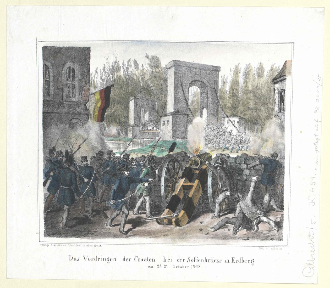 Kroaternes indtrængen ved Sofienbrücke i Erdberg den 28. oktober 1848 af Artist Unknown