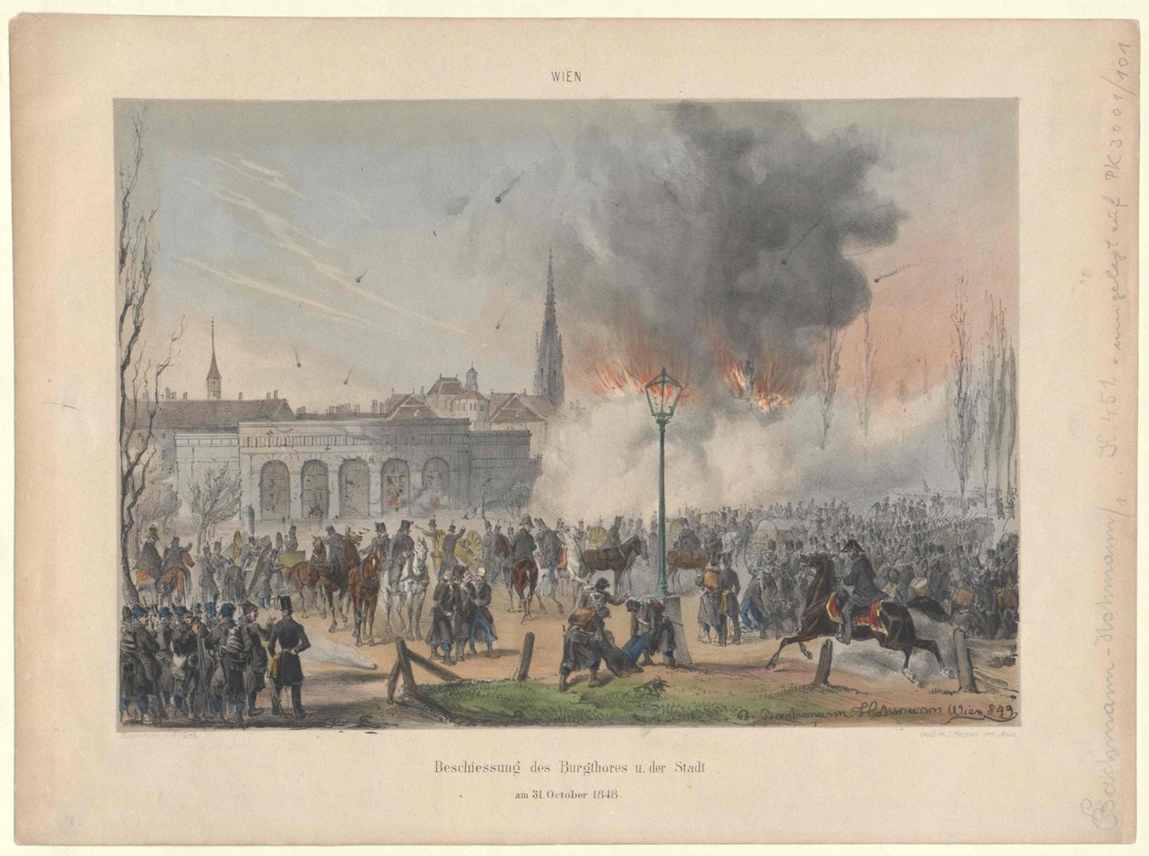 Wien bombardement af slotsporten og af byen den 31. oktober 1848 af Artist Unknown