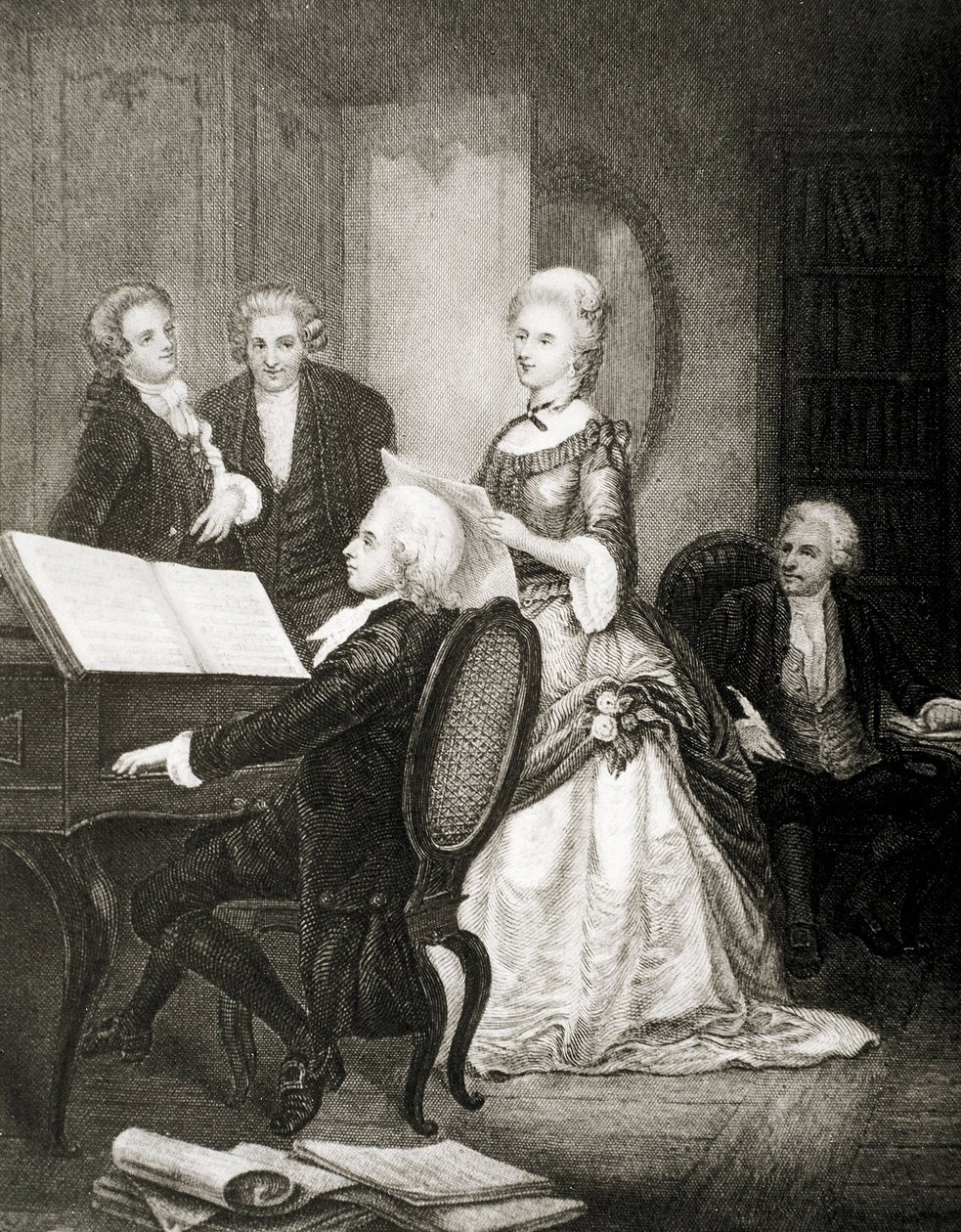 Wolfgang Amadeus Mozart akkompagnerer på klaver til sopranen Caterina Cavalieri. af Artist Unknown