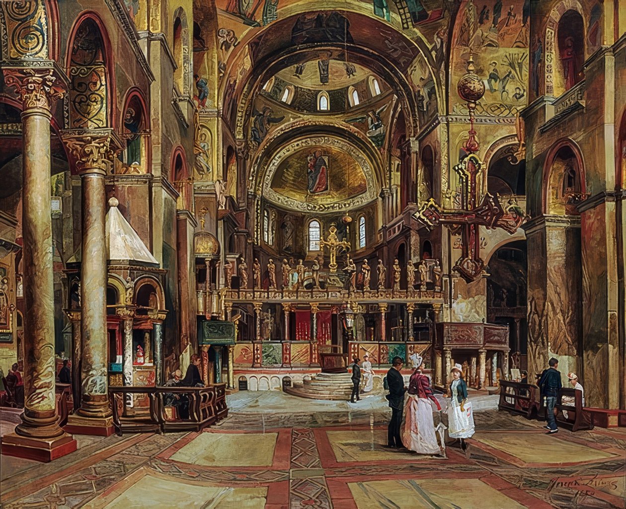 Inde i Basilica di San Marco, Venedig. 1886 af Arturo Ferrari