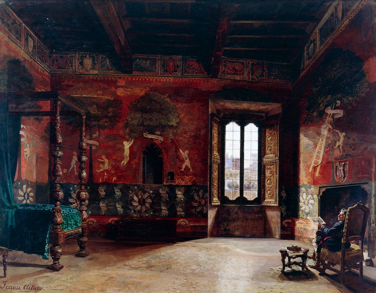 Interiør, Arturo Ferrari (1861-1932), olie på lærred af Arturo Ferrari