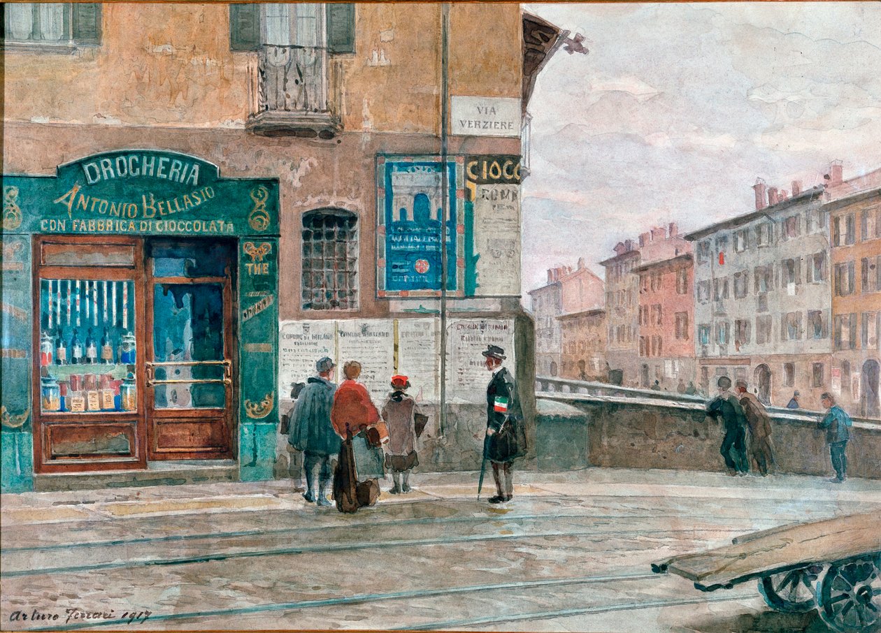 Milano, udsigt fra broen over Porta Vittoria (Verziere) Akvarel af Arturo Ferrari (1861-1932) 1917 Milano, Milanos museum af Arturo Ferrari