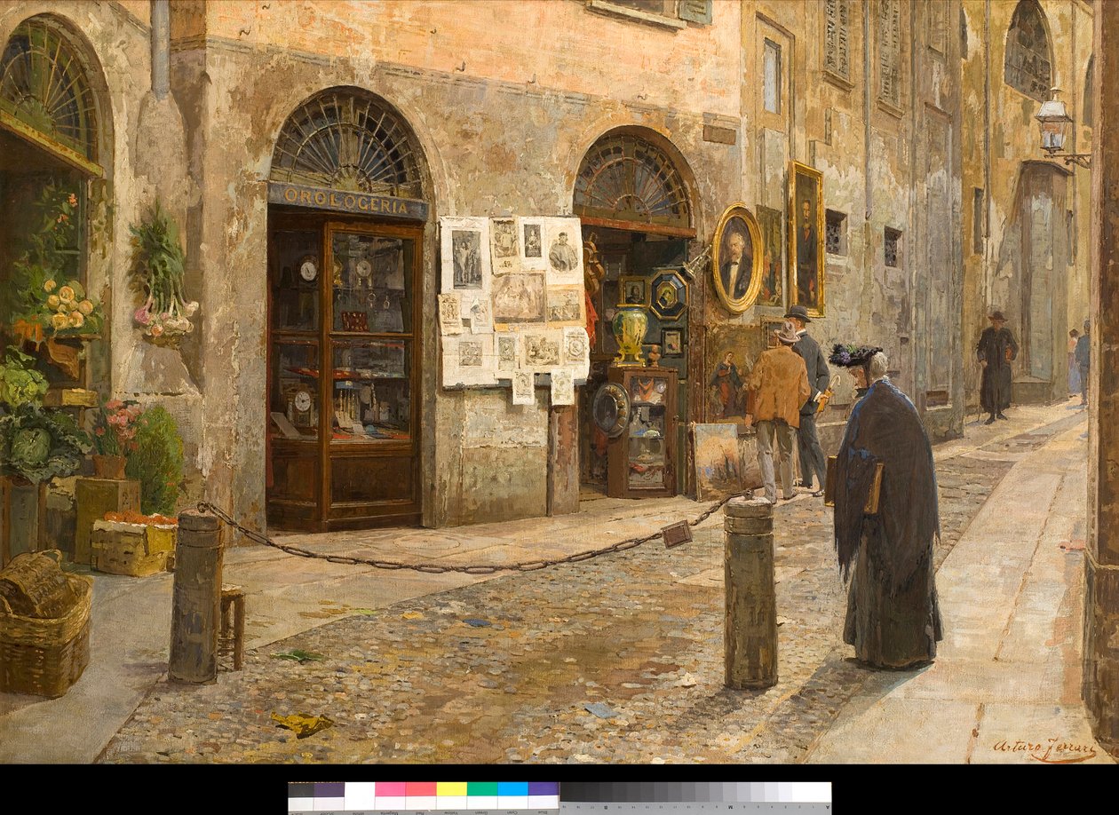 Udsigt over Via San Bernardino i Milano Italien Maleri af Arturo Ferrari (1861-1932) 1912 Privat samling af Arturo Ferrari