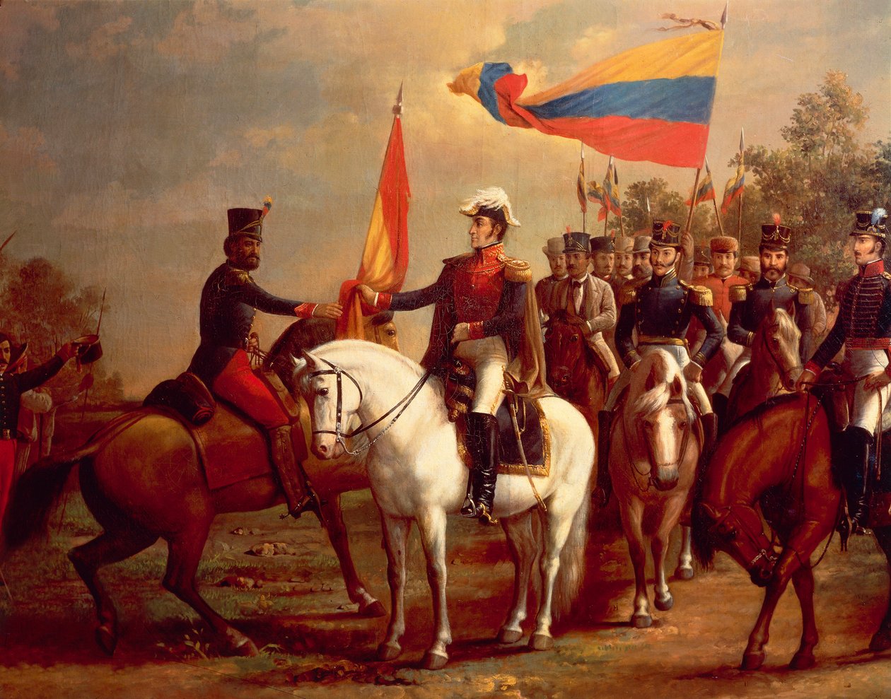 Simon Bolivar ærer flaget efter slaget ved Carabobo, 24. juni af Arturo Michelena