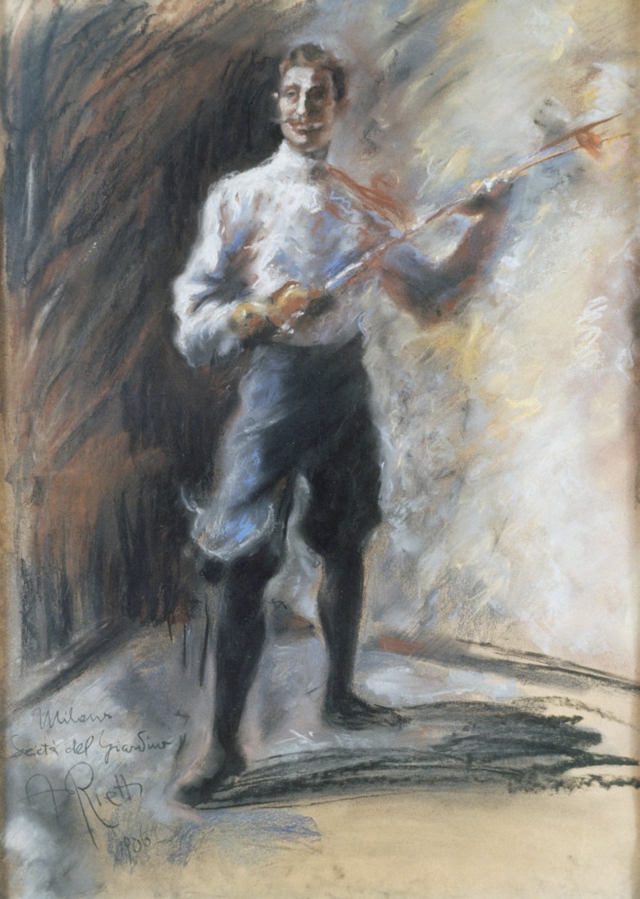 Fægtemesteren Weisi, af Arturo Rietti (1863-1943), pastel på papir, 72x53 cm. Italien, 20. århundrede. af Arturo Rietti