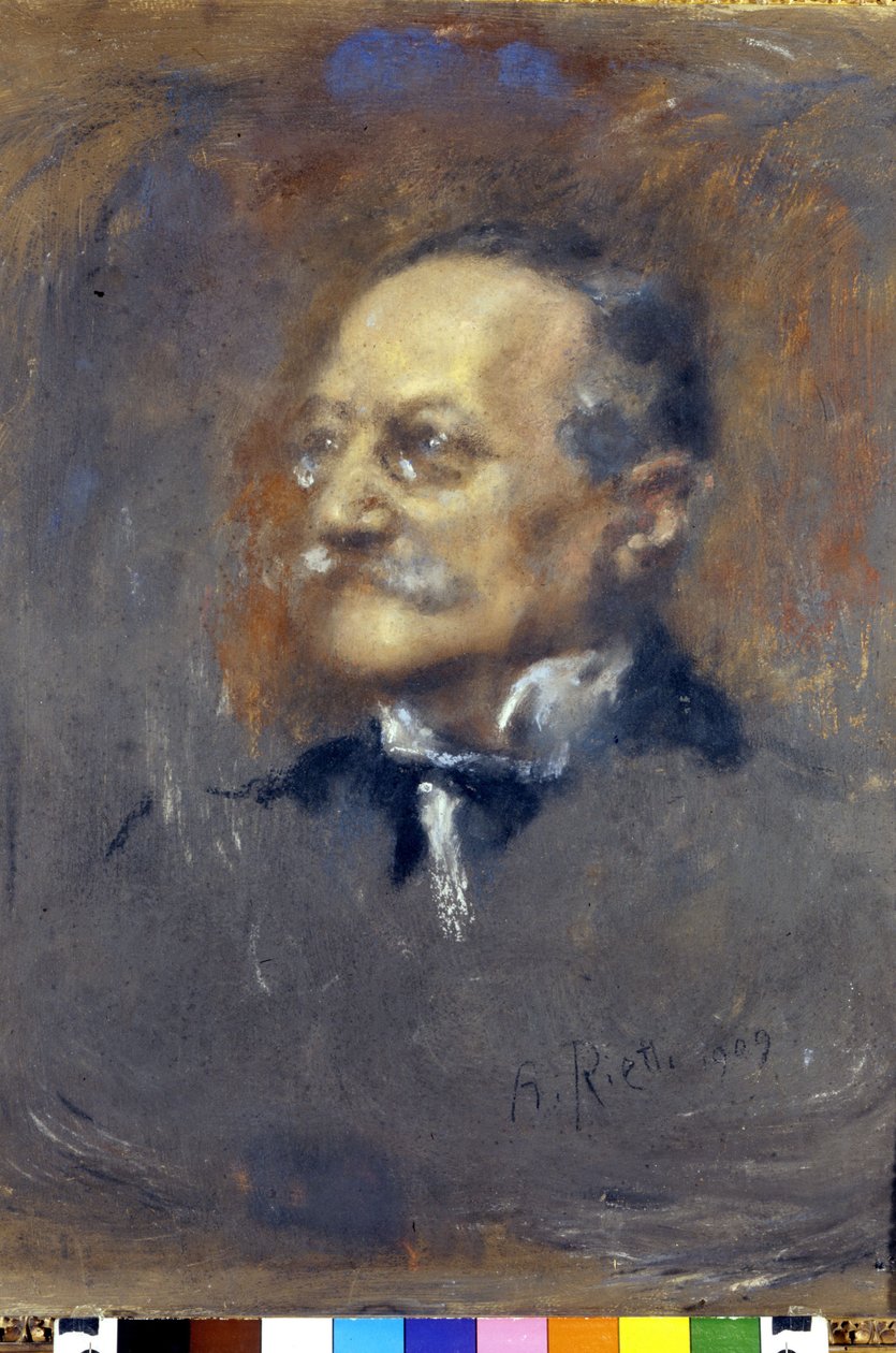 portræt af Arrigo (eller Enrico) Boito (1842-1918), italiensk komponist og forfatter. (Pastel de Rietti). af Arturo Rietti