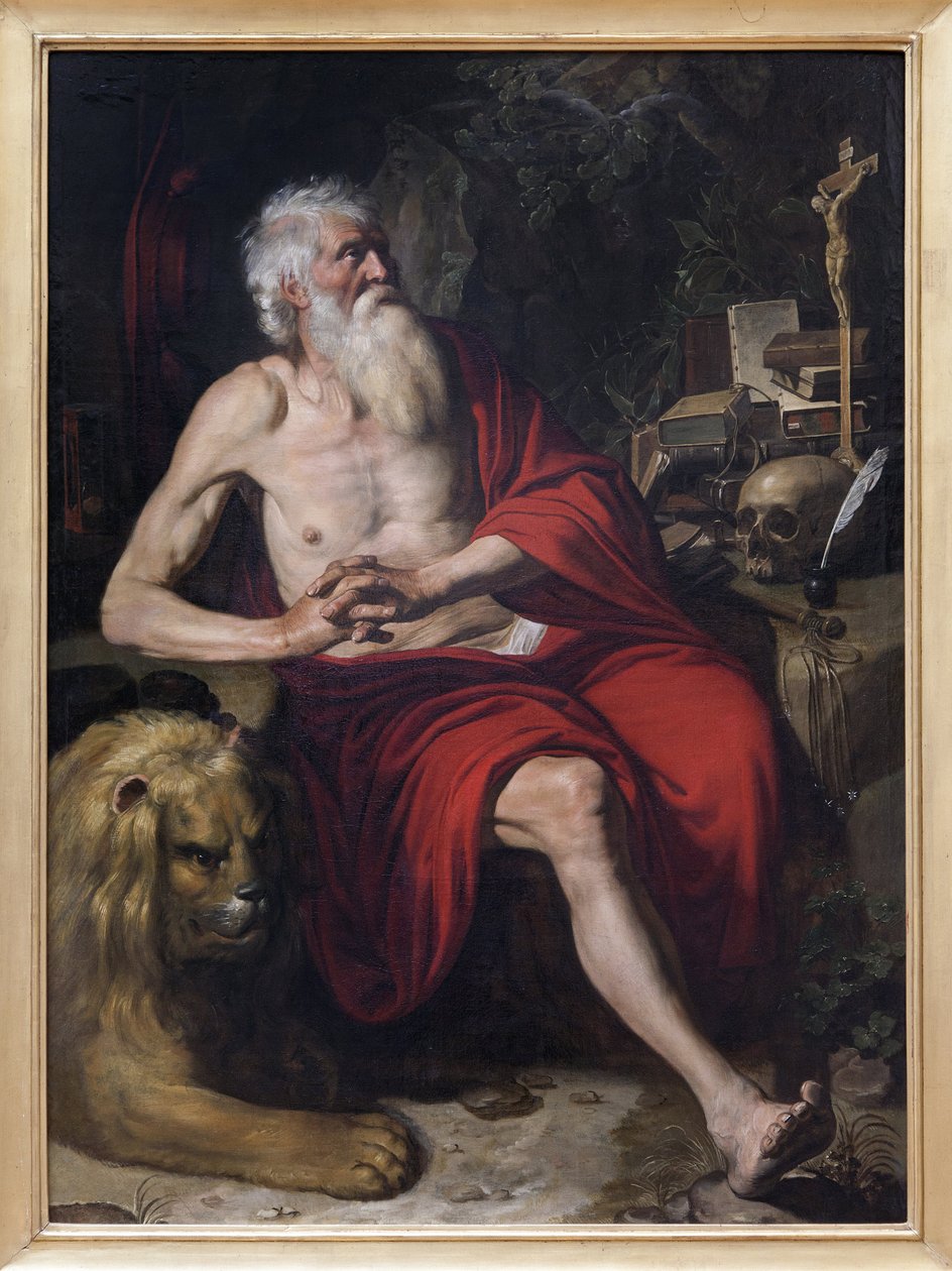 Sankt Hieronymus mediterer, maleri tilskrevet Artus Wolffort (1581-1641). Fotografi, KIM Youngtae, Lyon, Musee des Beaux Arts de Lyon. af Artus Wolfaerts or Wolffort