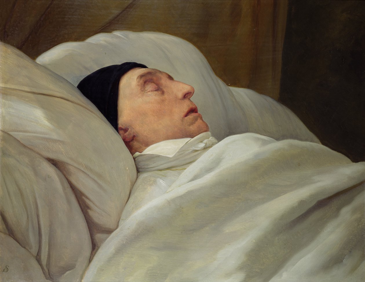Marie Joseph (1757-1834) Marquis de La Fayette, på sit dødsleje af Ary Scheffer