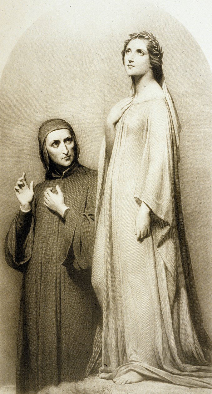 Dante og Beatrice (gravering) af Ary (after) Scheffer