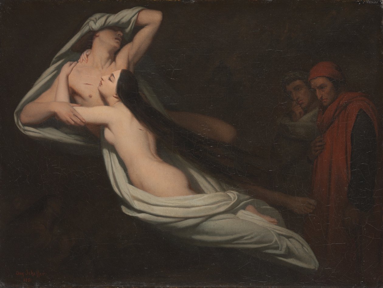 Dante og Virgil møder Francesca da Riminis og Paolos skygger, 1851 af Ary Scheffer