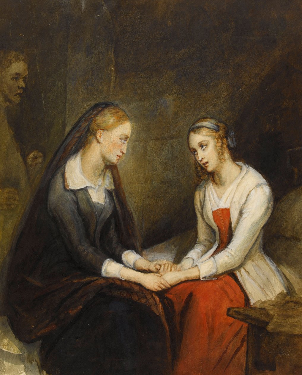 Effie og Jeanie Deans. Efter Walter Scotts The Heart of Mid-Lothian, første kvartal af det 19. af Ary Scheffer