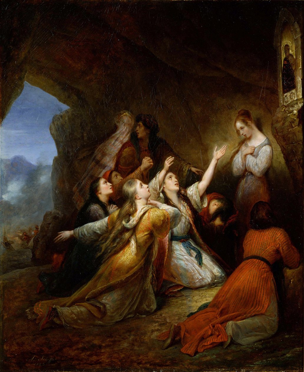""Græske kvinder bønfalder jomfruens hjælp"" (Græske kvinder bønfalder til jomfruen til assistance) Maleri af Ary Scheffer (1795-1858) 1826 Dim 65x55 cm National Museum of Western Art, Tokyo af Ary Scheffer