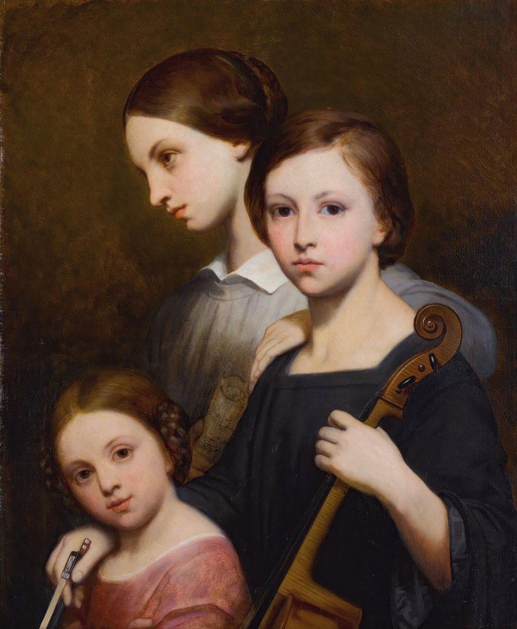 Portræt af René, Cécile og Louise Franchomme. af Ary Scheffer