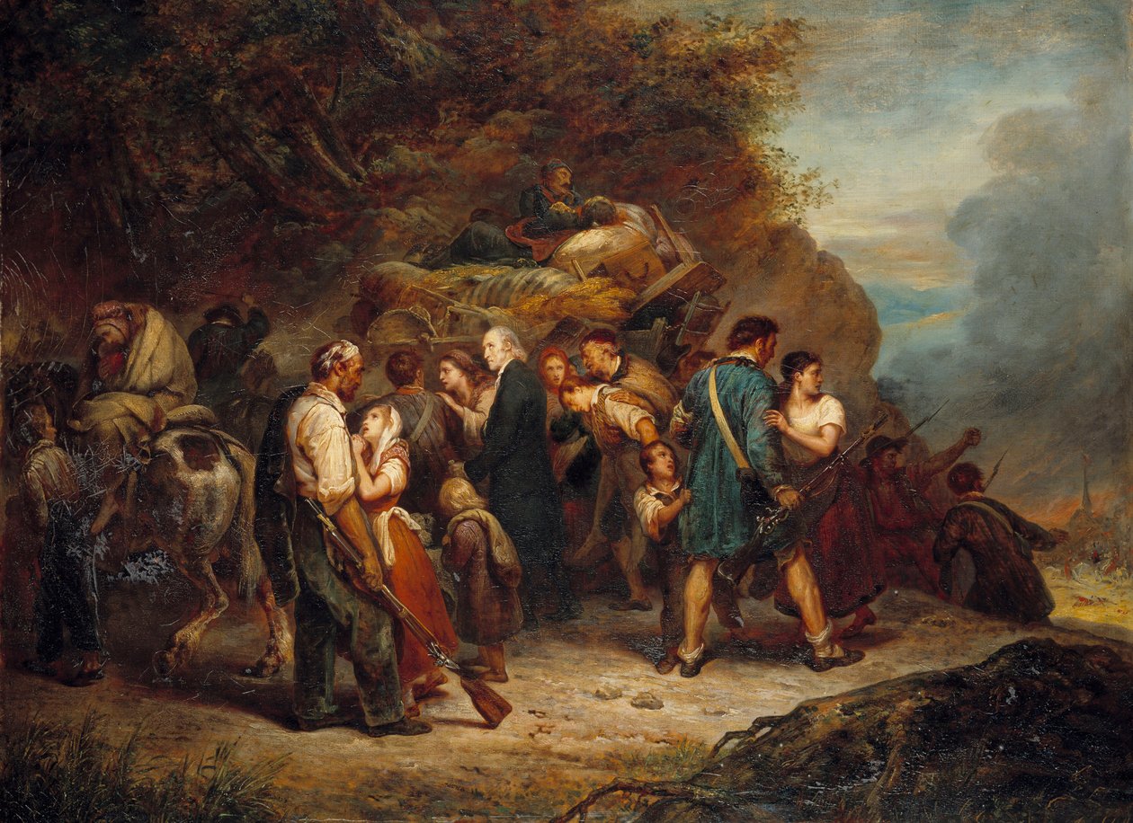 Den alsaciske protestantiske præst Jean Frederic Oberlin (1740-1826) og calvinisterne fra Alsace Lorraine (Alsace-Lorraine) jaget i 1814 af russerne Maleri af Ary Scheffer (1795-1858) 1814 Paris, Musee du Protestantisme af Ary Scheffer