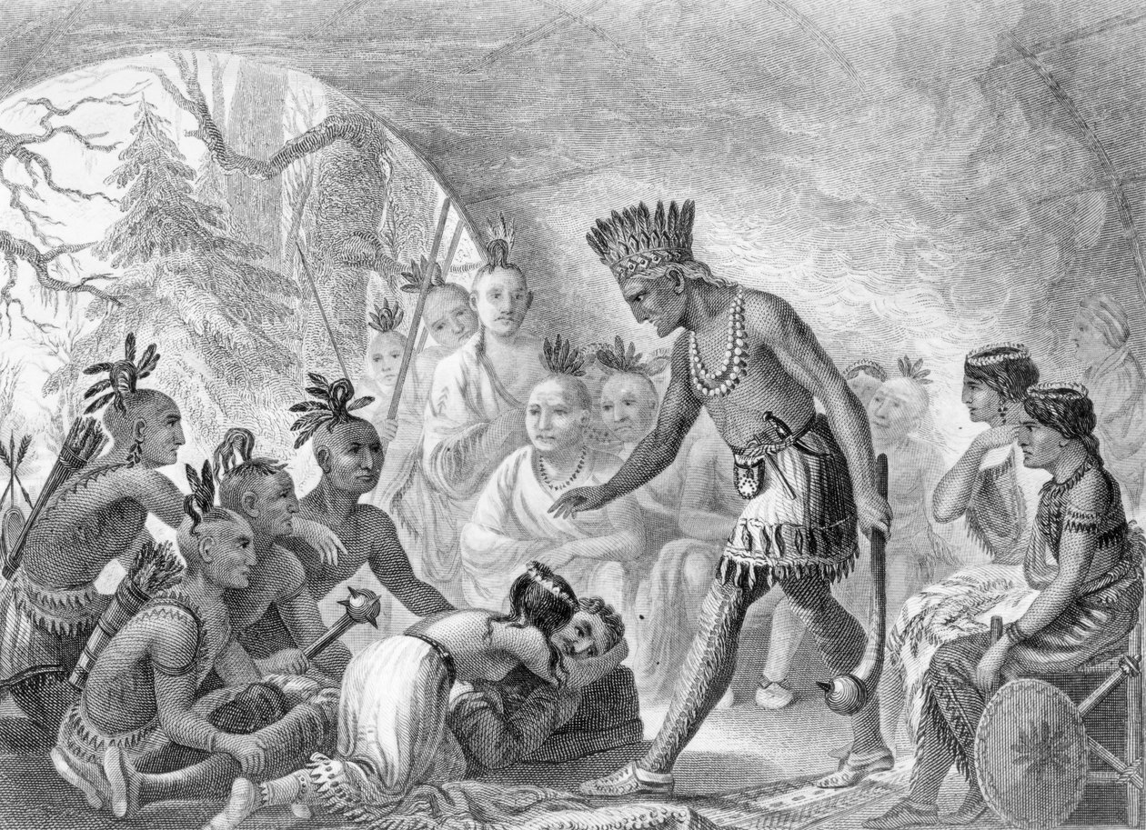 Kaptajn Smith reddet af Pocahontas, 1607, indgraveret af D.G.Thompson, 1800-tallet af Asa Coolidge Warren