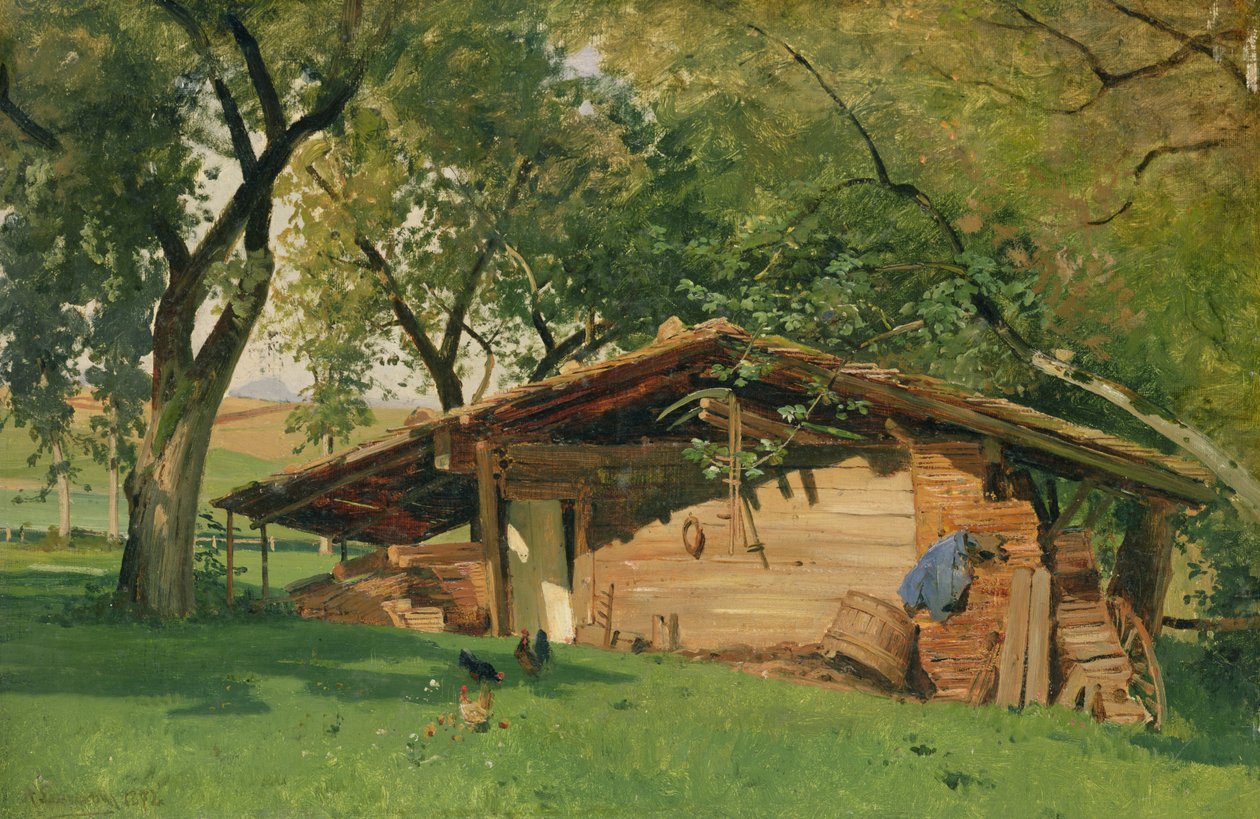 En hytte ved Chiemsee, 1872 (olie på kort) af Ascan Lutteroth