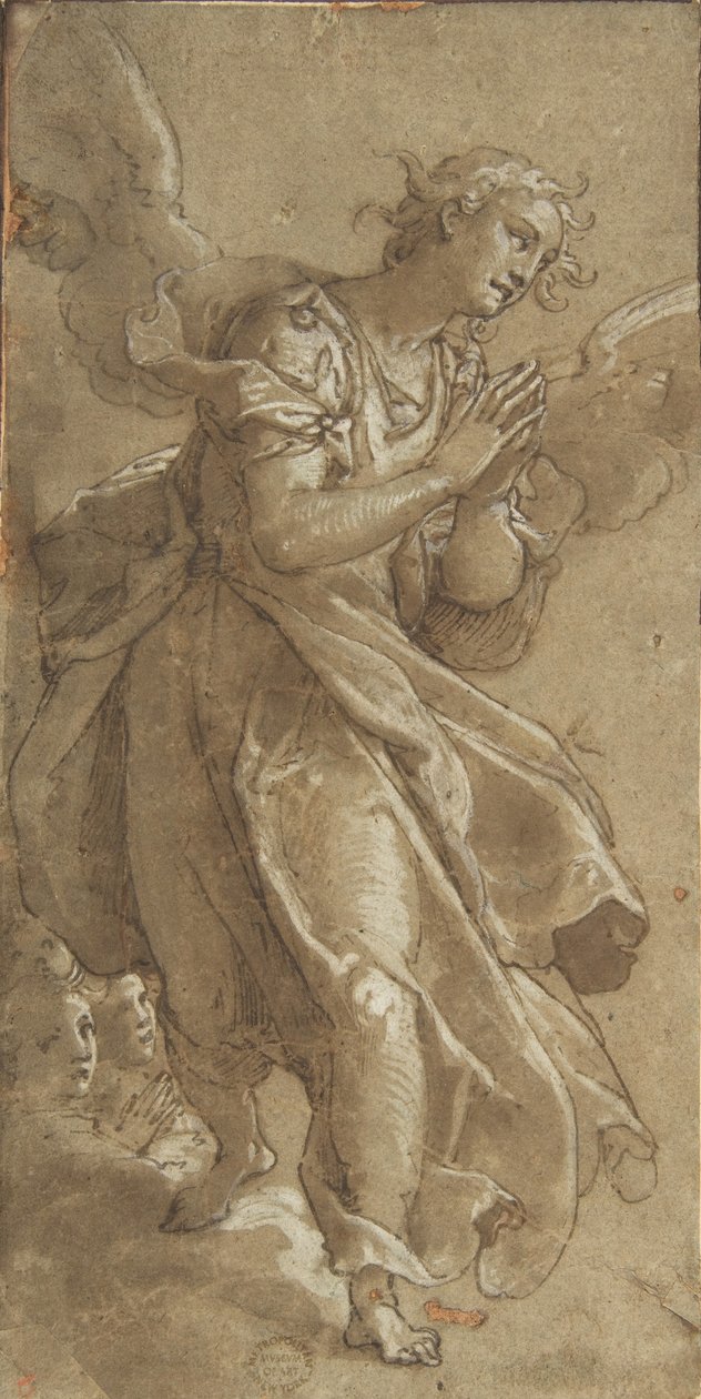 En stående engel og to keruber, ca. 1566. af Ascribed to Federico Zuccaro.