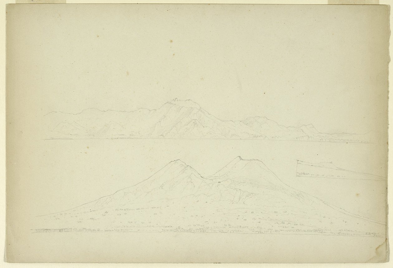 Ischia og Procida fra Napoli-bugten, Italien, 1841 (grafit på papir) af Asher Brown Durand