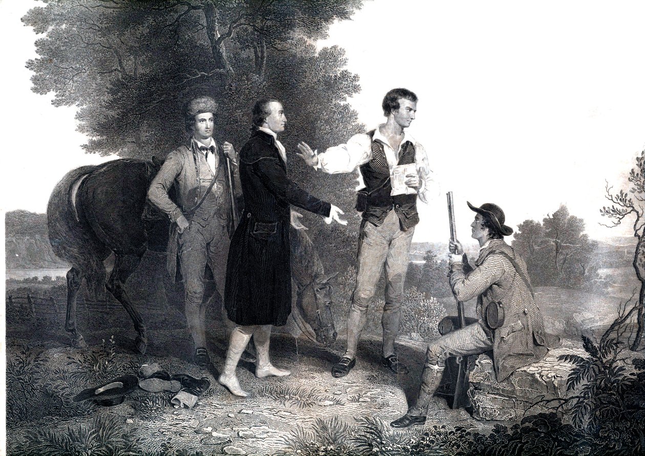 Tilfangetagelsen af briterne af den britiske spion major John Andre (gravering) af Asher Brown (after) Durand