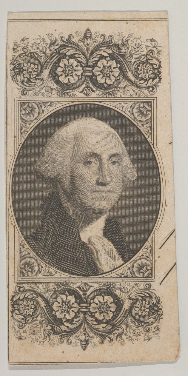 Seddelmotiv: Portræt af George Washington i et dekorativt panel, ca. 1824-37. af Asher Brown Durand.